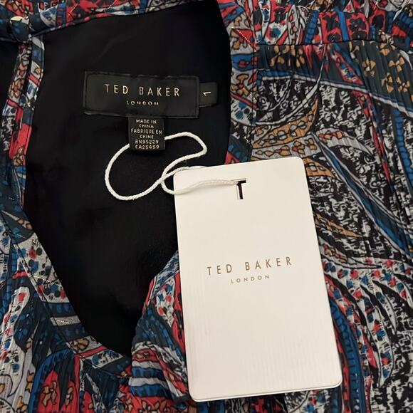 TED BAKER  BEAATHA - TEAL-BLUE BLOUSE PAISLEY SIZE 1 US XS - Picture 10 of 12